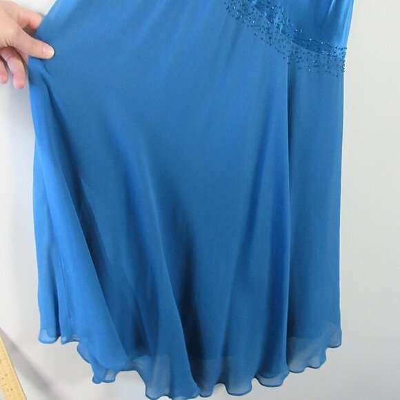 Nine West Beaded Cocktail Dress 6 Blue 100% Silk Asymmetric Midi Formal y2k 204 - Picture 3 of 12